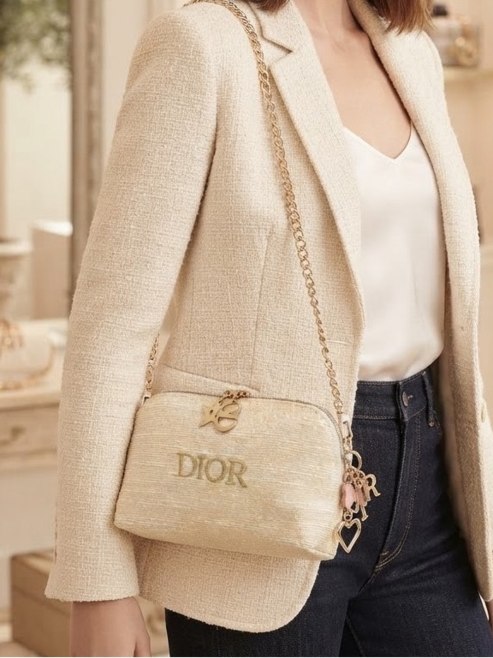Dior Gold Metallic Crossbody with Chain and Star Charm